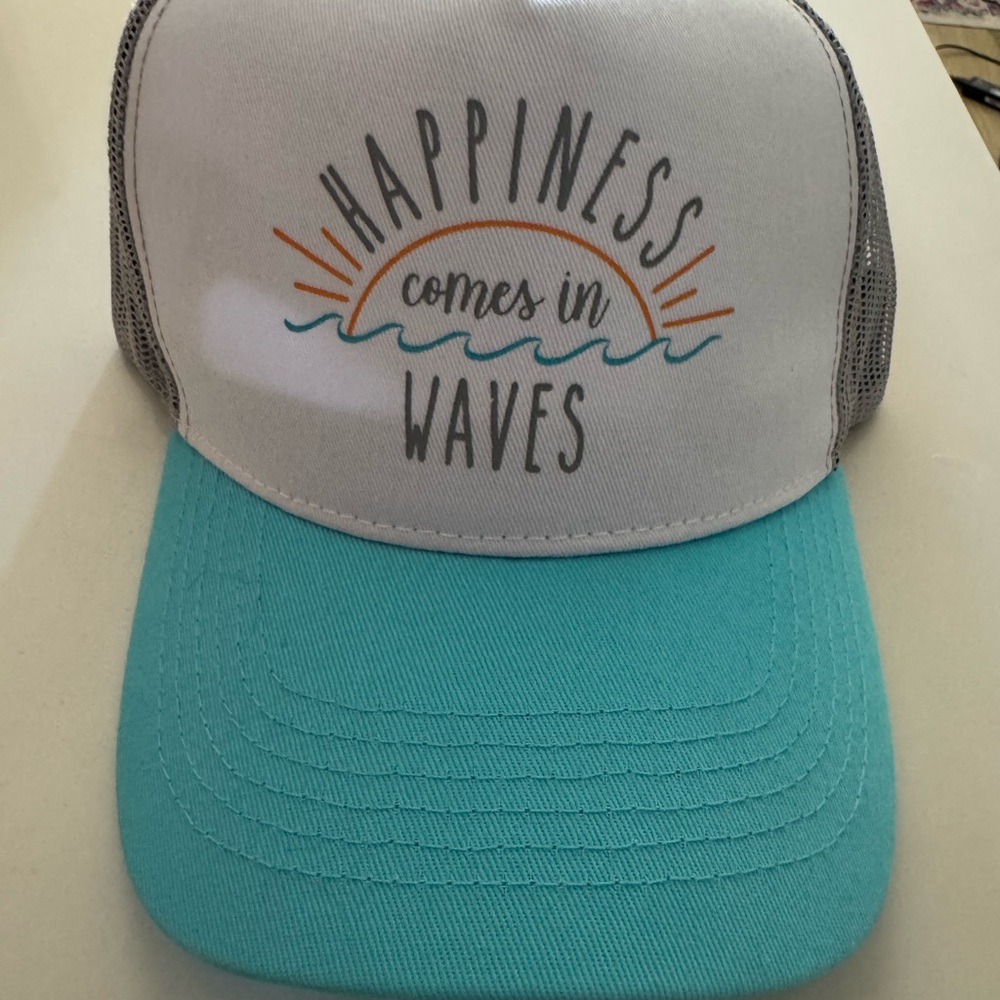 Happiness Comes in Waves Trucker Hat - Teal and Gray Flo Grown